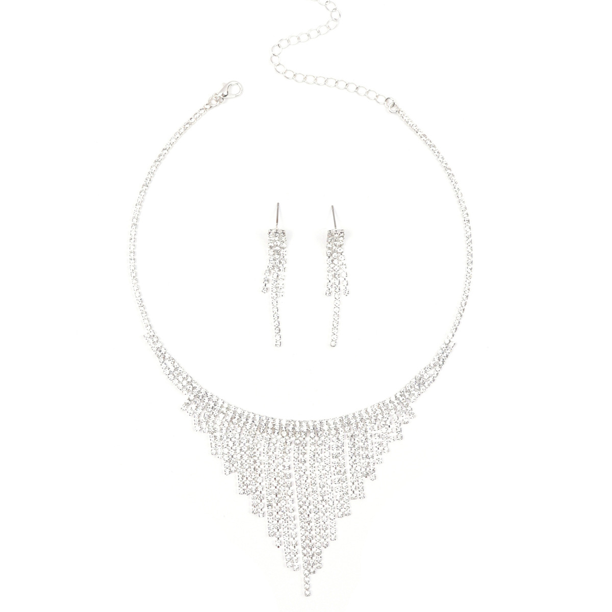 Women Crystal Rhinestone Jewelry Set With Waterfall Necklace and Drop Earrings